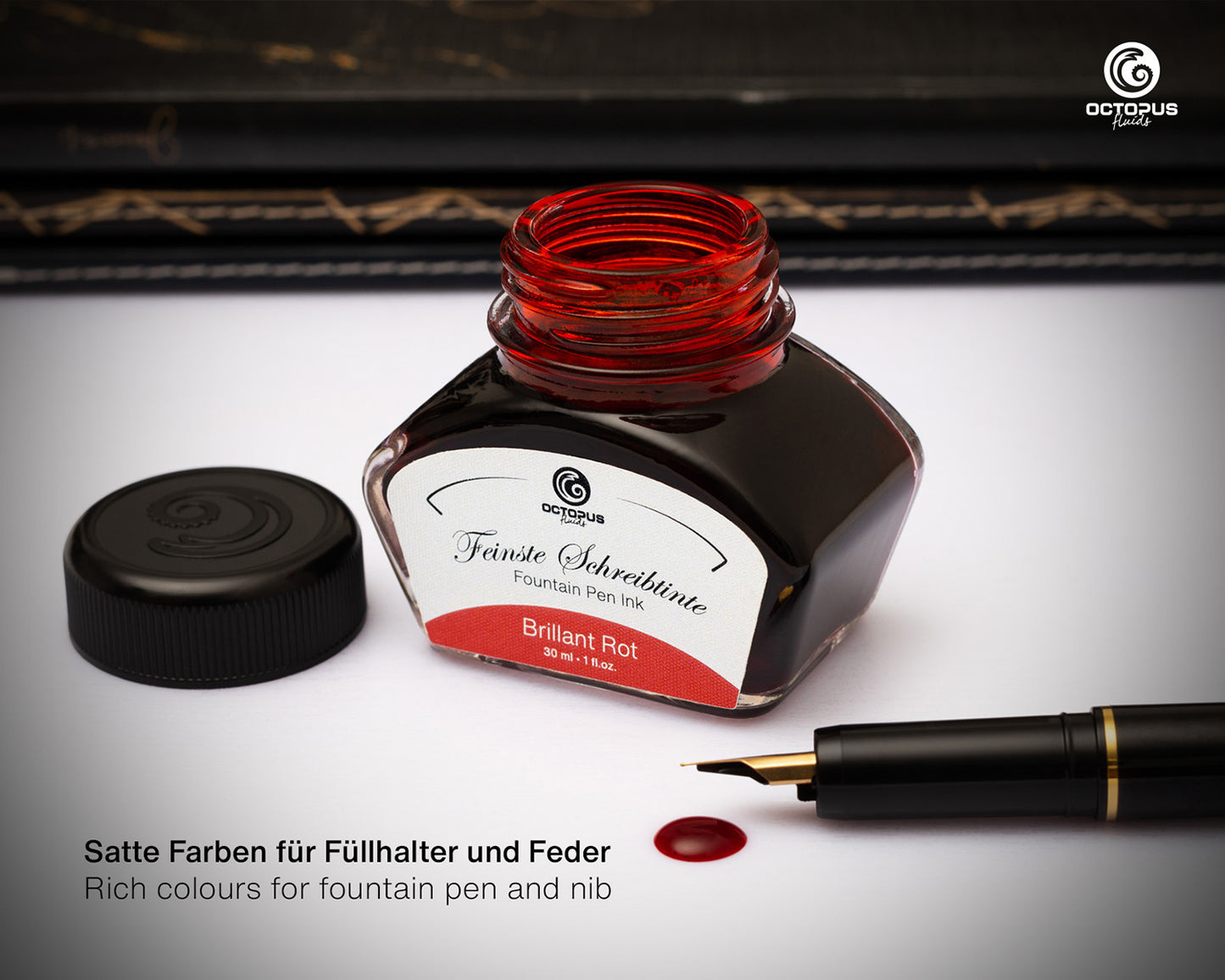 Octopus Fluids Fountain Pen Ink - 30 ml Bottle - Brilliant Rot Red - Made in Germany uncapped