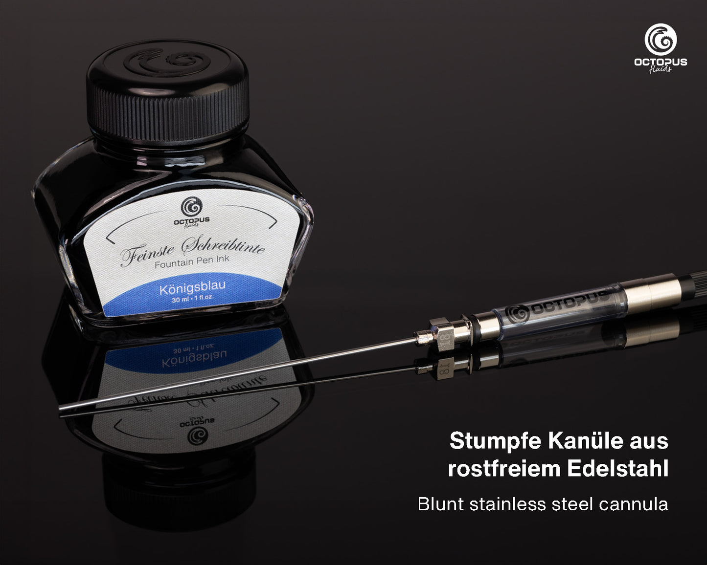 Octopus Fluids Fountain Pen Ink Snorkel For Converters and Cartridges with ink bottle and converter