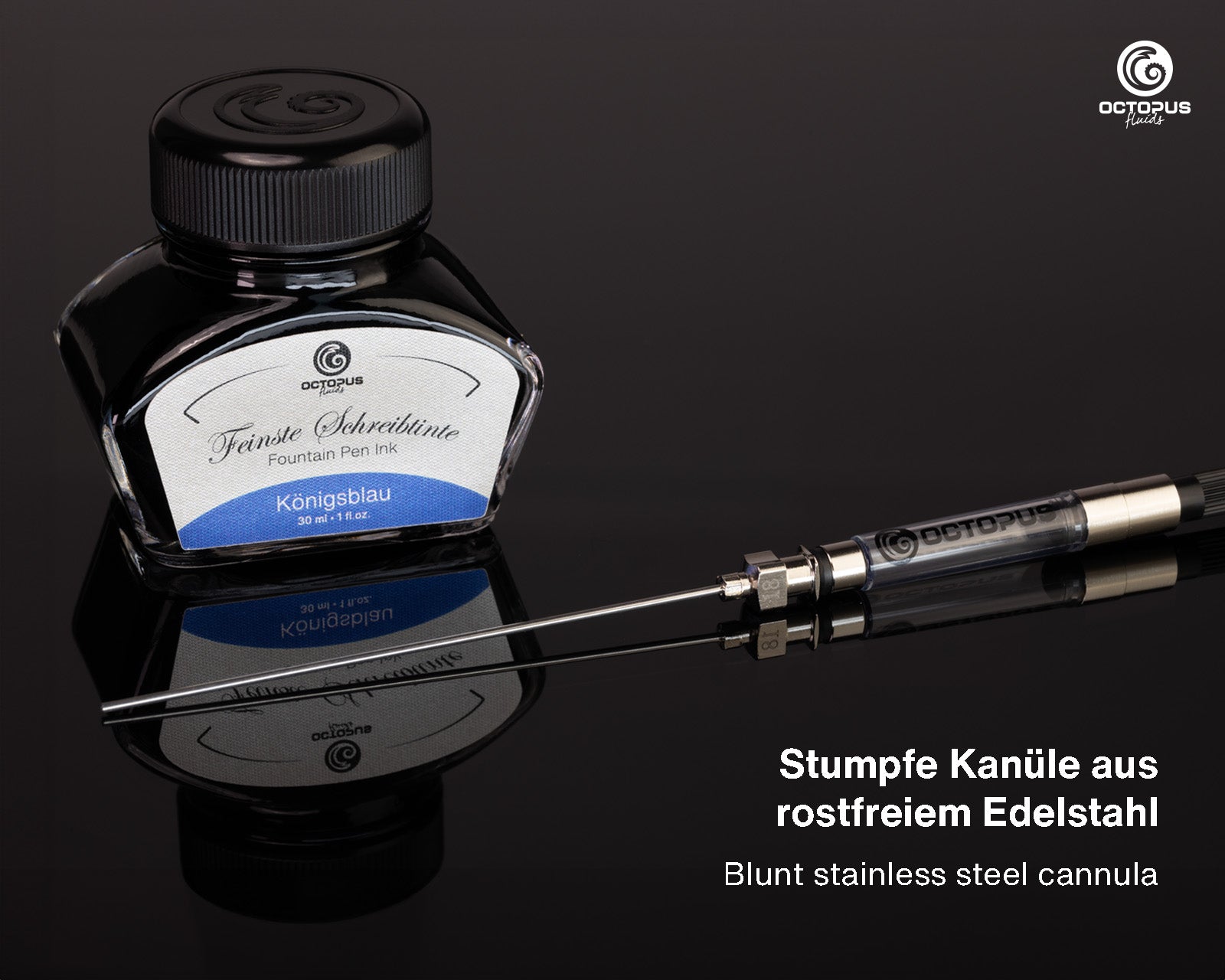 Octopus Fluids Fountain Pen Ink Snorkel For Converters and Cartridges with ink bottle and converter