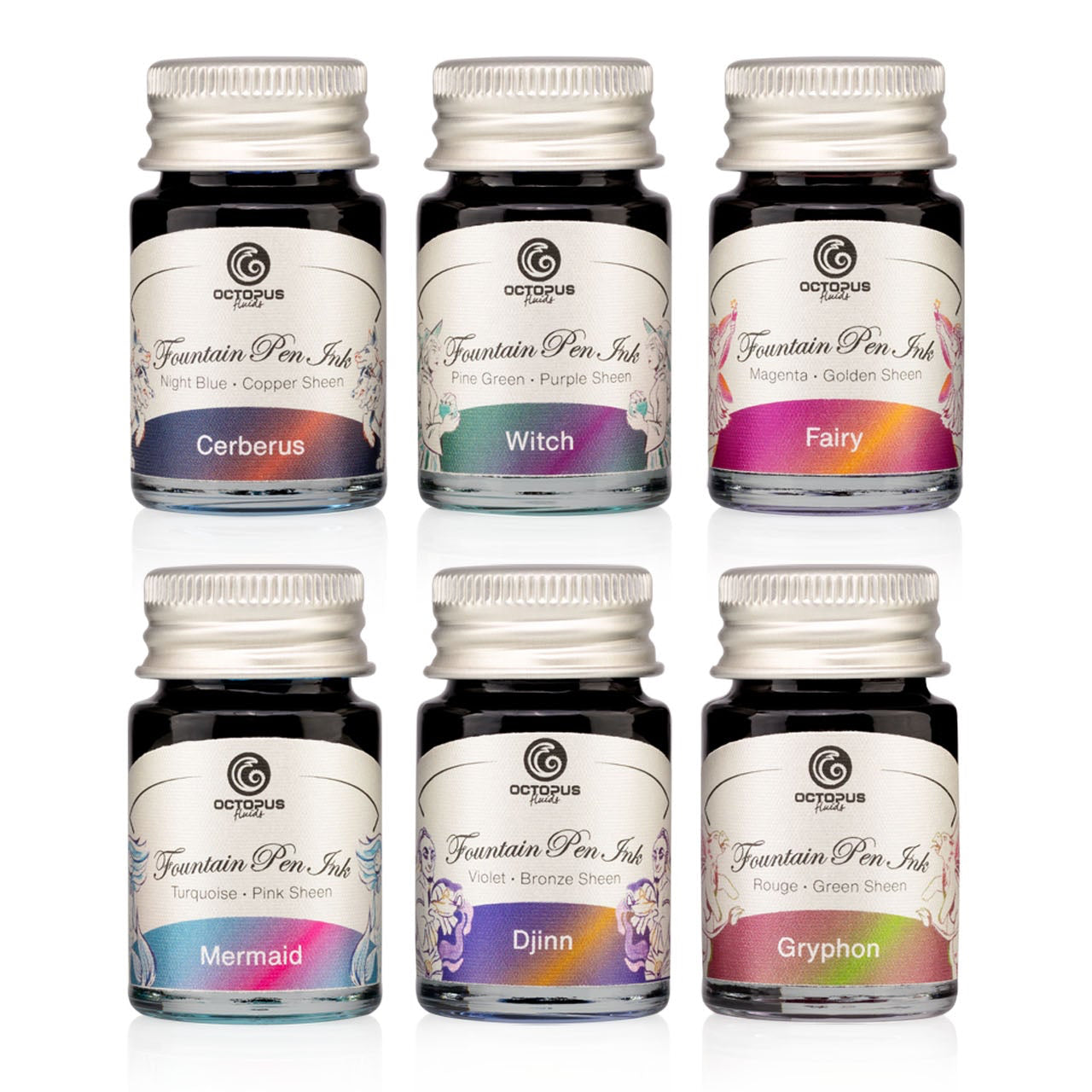 Octopus Fluids Sheening Fountain Pen Ink Sets - 6 x 10 ml Bottles - Set 2