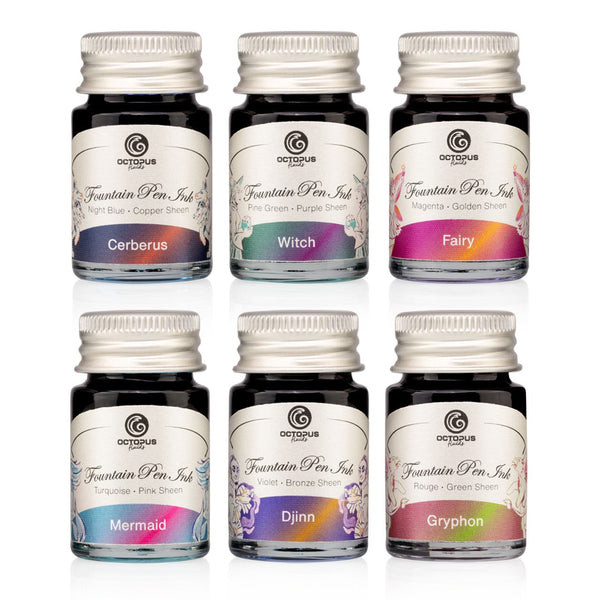 Octopus Fluids Sheening Fountain Pen Ink Sets - 6 x 10 ml Bottles - Set 2