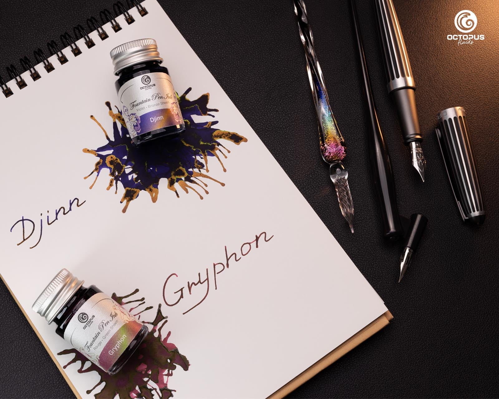 Octopus Fluids Sheening Fountain Pen Ink Sets - 6 x 10 ml Bottles - Set 2 Djinn and gryphon