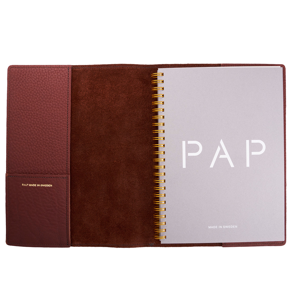 PAP Albin Leather Notebook Cover A5 - Brown Soft - Made in Sweden open
