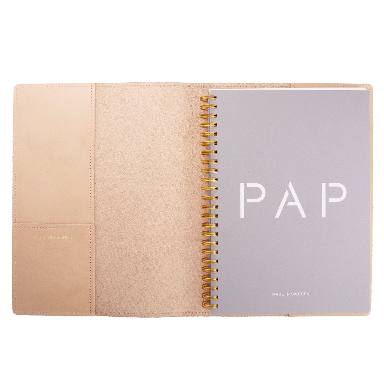 PAP Albin Swedish Elmo Leather Notebook Cover A5 - Wheat Open