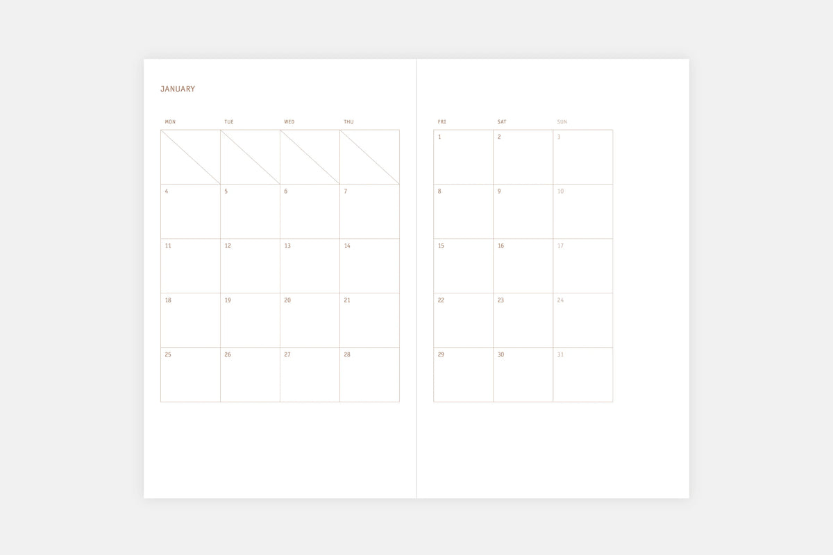 Copper 2027 Calendar Light Softcover - Fountain Pen Friendly Planner - Monthly spread