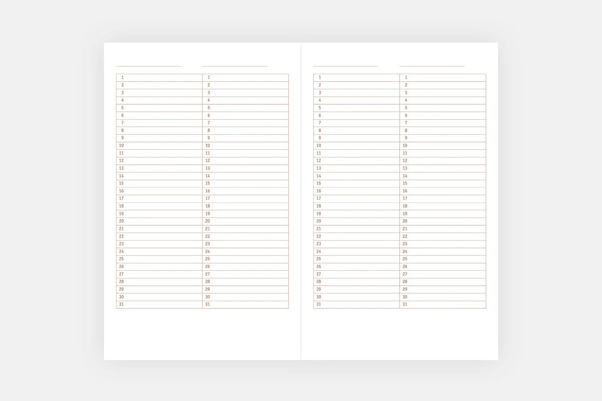 Copper Undated Calendar Light Softcover - Fountain Pen Friendly Planner -  Monthly spread