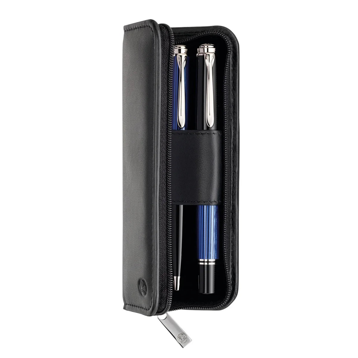 Pelikan 2 Pen Leather Zip Case TGX2N - Black Nappa with pens