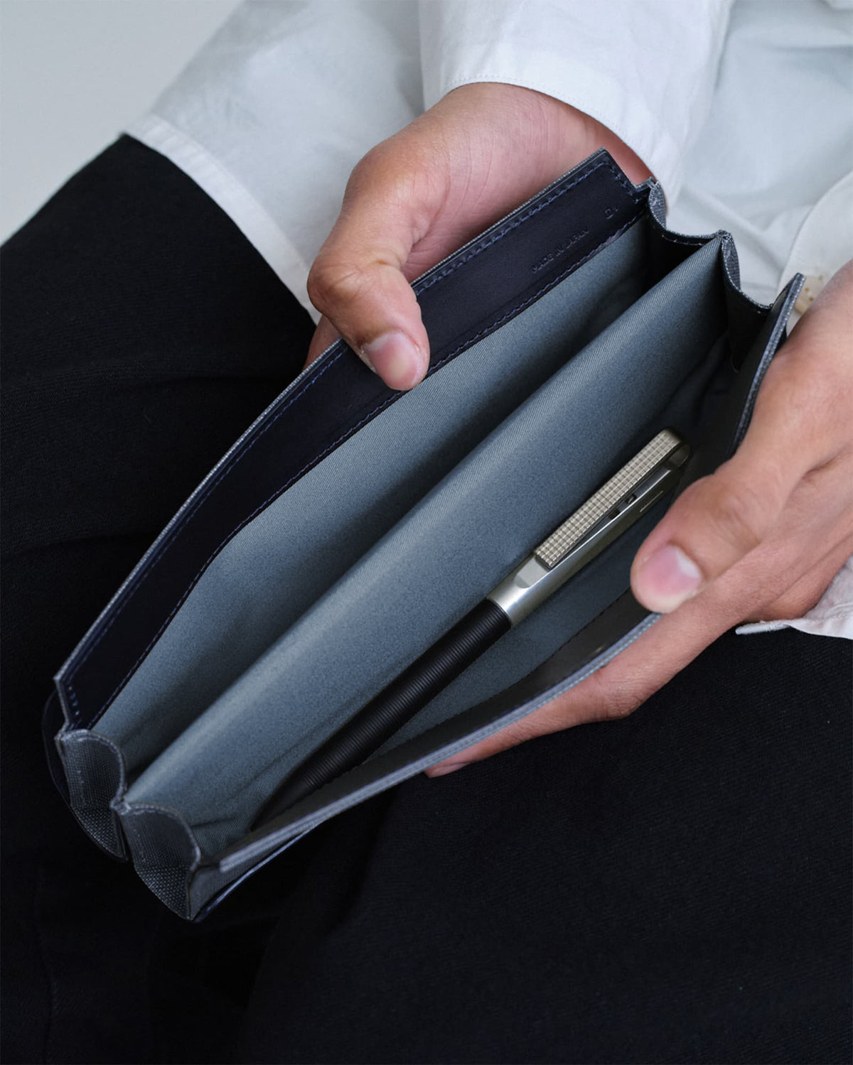 Postalco Tool Box Leather Pen Case - Navy Blue - Made in Japan open