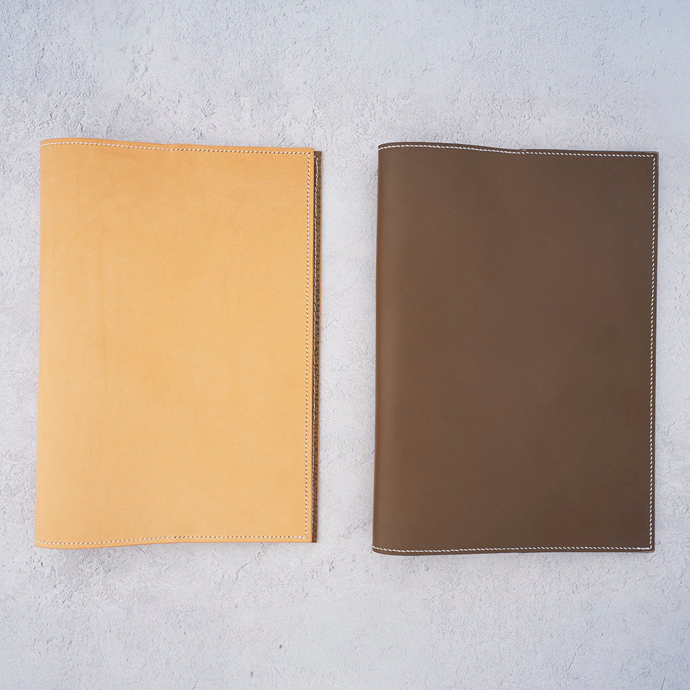 The Paper Mind Notebook Cover - A5 - Hand-Stitched Buttero Leather - Natural and Taupe Covers