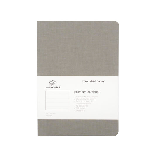 The Paper Mind Dandelaid A5 Notebook Light Gray Ruled front pre order Fountain Pen Friendly Notebook Made in Japan