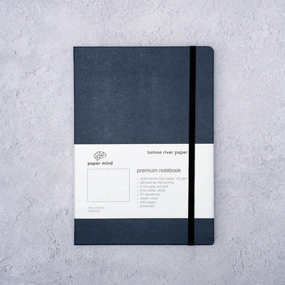 The Paper Mind Tomoe River Hardcover Notebook for Fountain Pens Dot Grid Made In Japan Navy Blue Cover Packaging