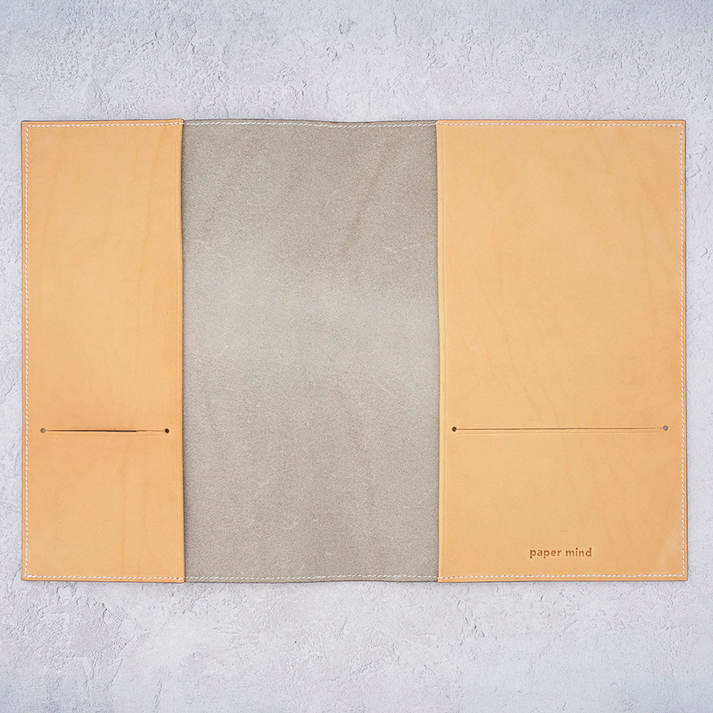 The Paper Mind Notebook Cover - A5 - Hand-Stitched Buttero Leather - Taupe - with natural interior