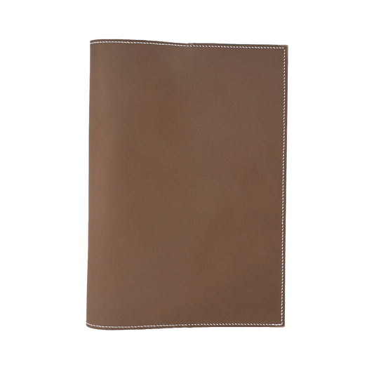 The Paper Mind Notebook Cover - A5 - Hand-Stitched Buttero Leather - Taupe - White