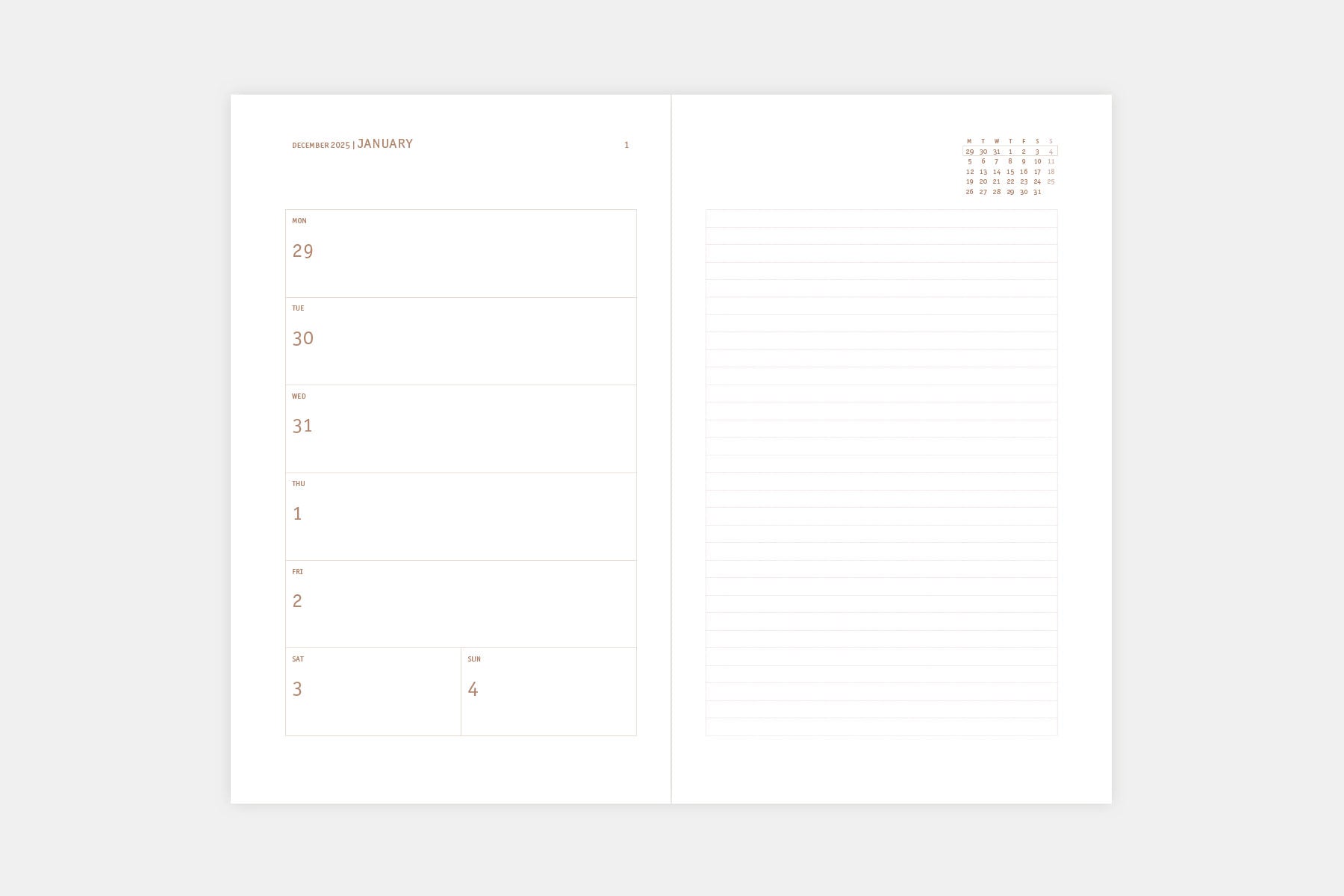 Papierniczeni Copper Calendar 2026 Weekly