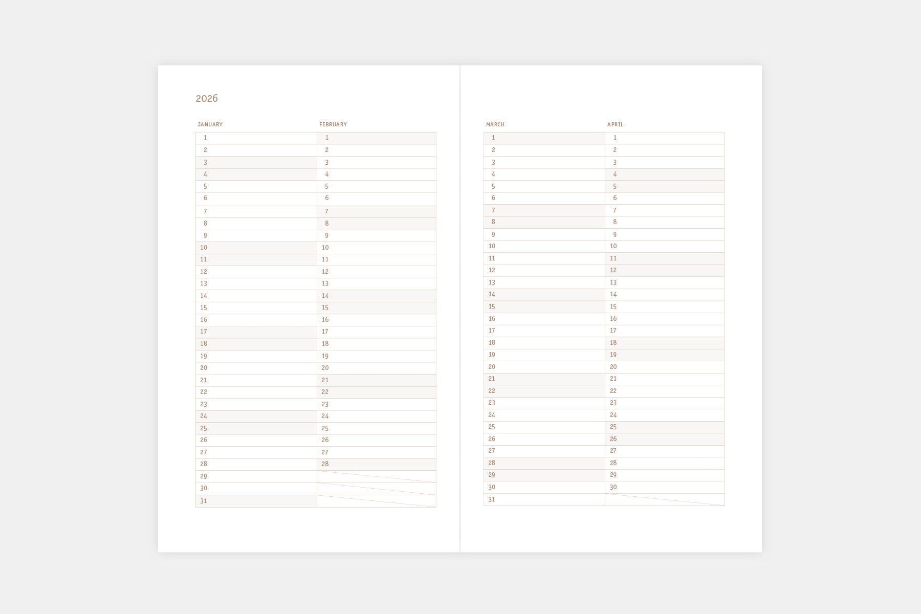 Papierniczeni Copper Calendar 2026 Quarterly spread