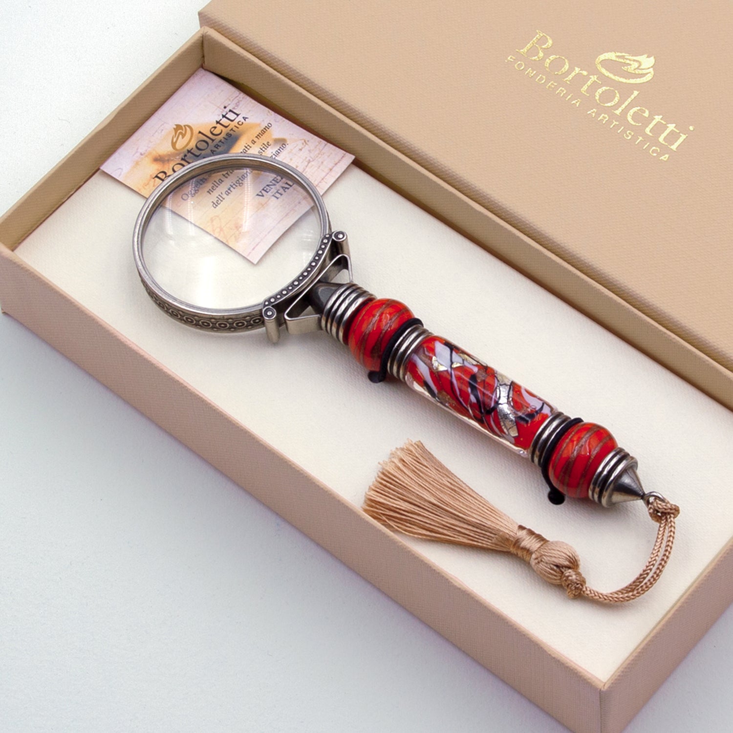 Bortoletti Magnifying Glass - Red Murano Glass - Made in Italy box