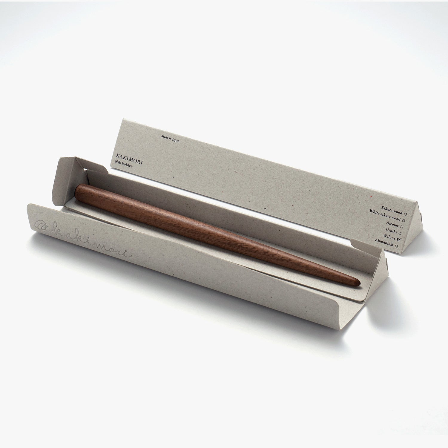 Kakimori Walnut Wood Nib Holder with packaging
