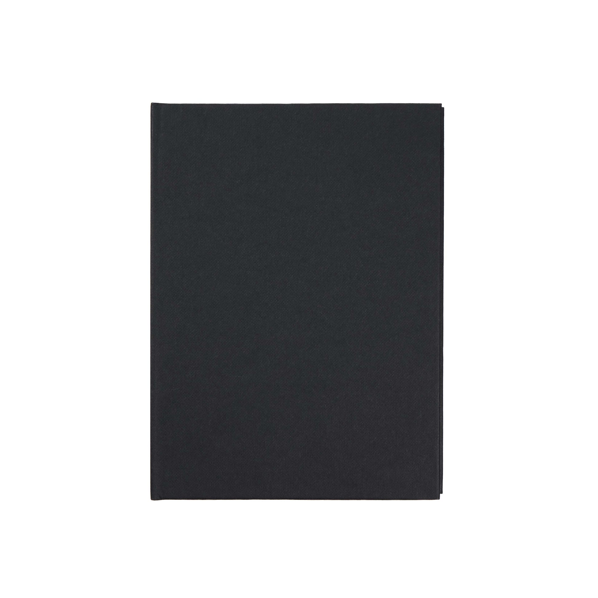 black blocker paper hardcover notebook, notebook for fountain pens against a white background