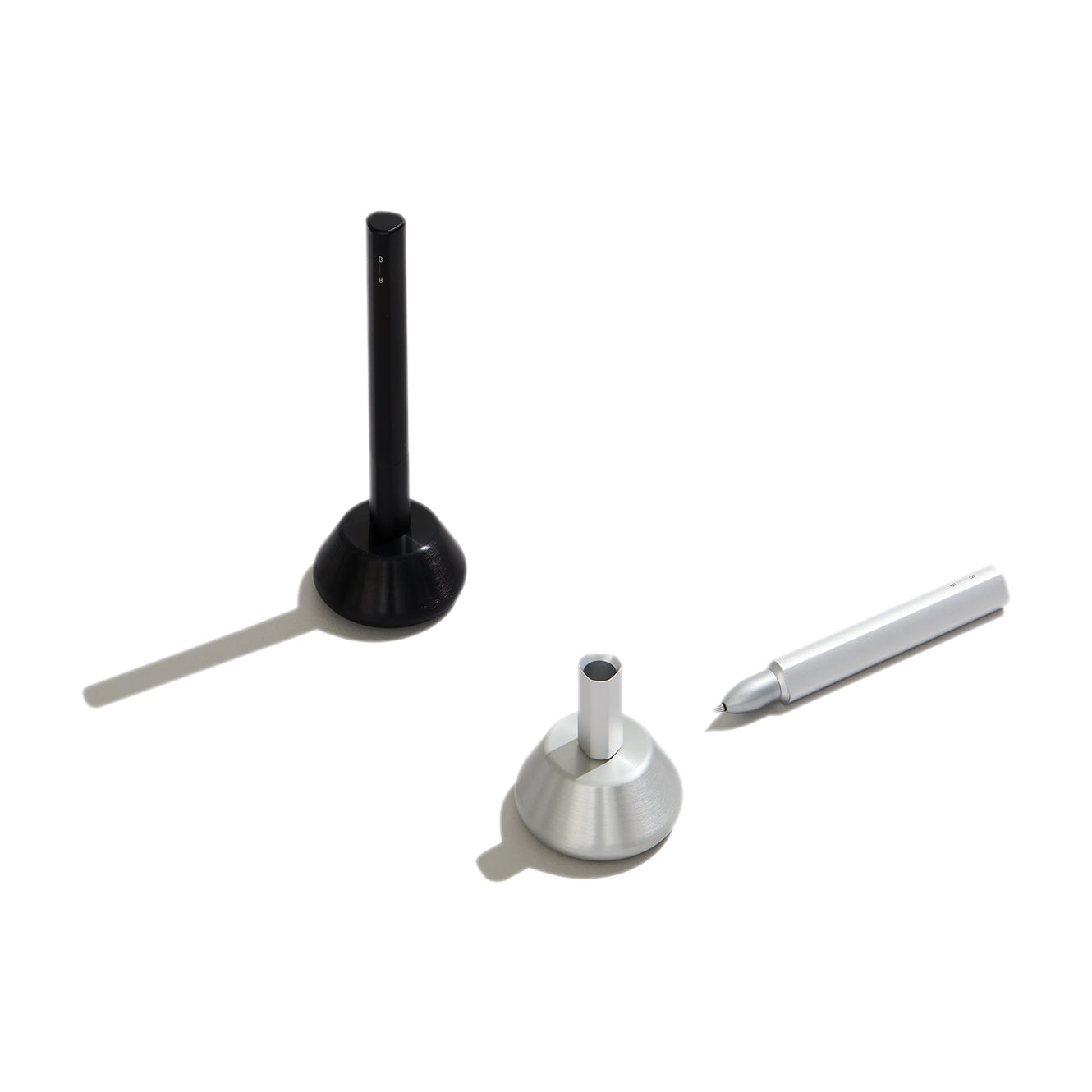 Onigiri Pen for the Desk in black and silver With Magnetic Pen Stand Base Made in the UK Desk Pen Black