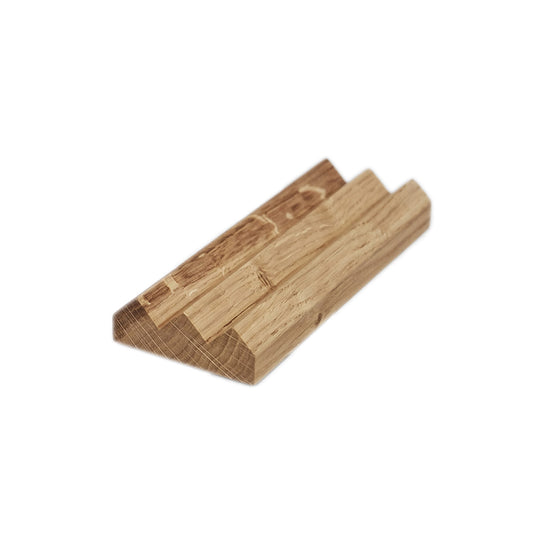 Oak wood pen holder pen tray for two pens against a white background
